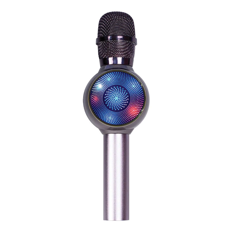 Laser LED Karaoke Microphone - Silver with Bluetooth Speaker & LED Lights