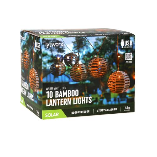 Lytworx Warm White Solar Bamboo Lanterns - 10 Pack/ Indoor or Outdoor Use