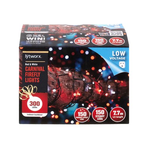 Lytworx 7.7m 300 LEDs Red & White Carnival Firefly Lights