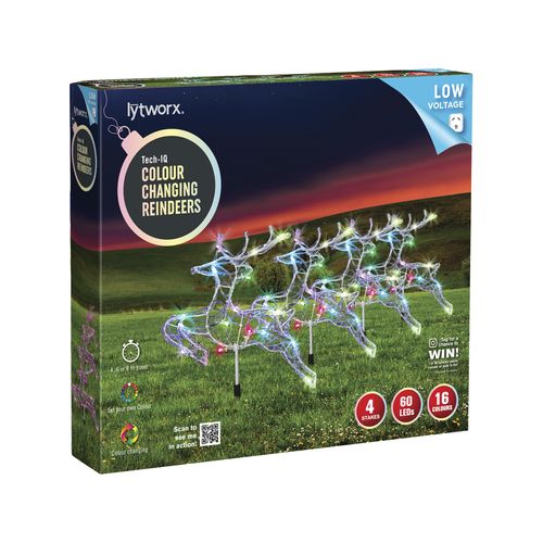 Lytworx Tech-IQ Colour Changing Reindeers Stakes 4pk