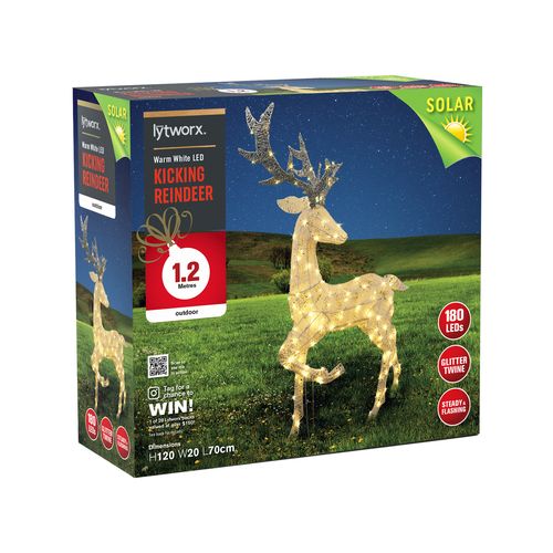 Lytworx 1.2m 180 Warm White LED Solar Kicking Reindeer