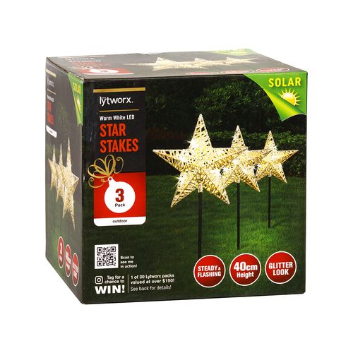 Lytworx 17cm Warm White Solar Star Stake Lights - 3 Pack