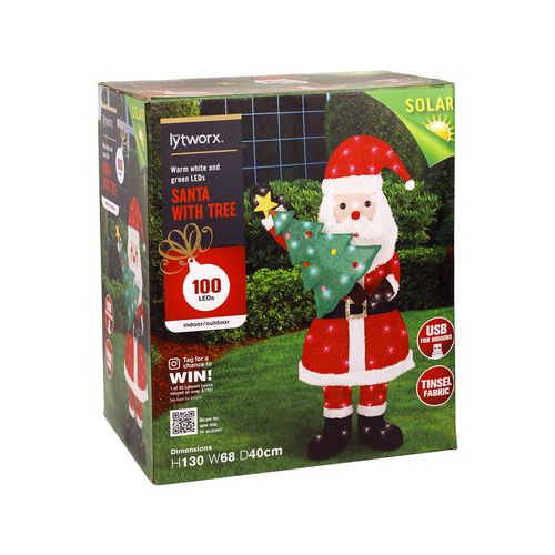 Lytworx H 130cm 100 LED Solar Santa With Tree/ Indoor or Outdoor