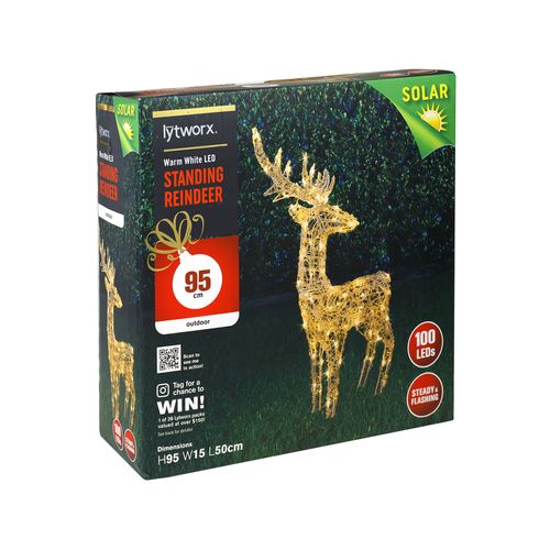 Lytworx 95cm Height 100 Warm White LED Solar Standing Reindeer