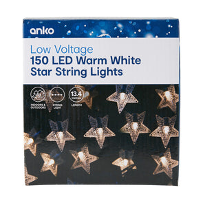 Anko 13.4 meter Low Voltage 150 LED Warm White Star String Lights