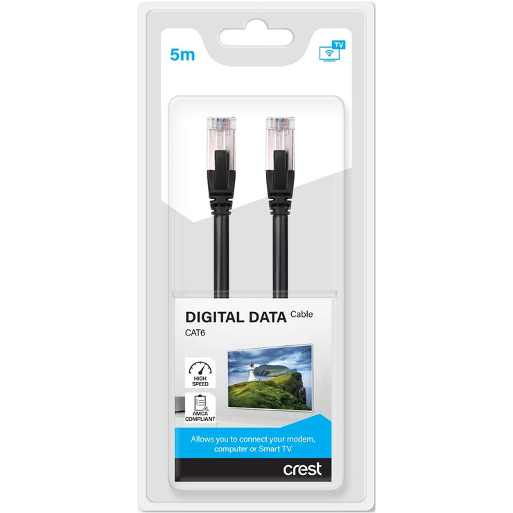 Crest Digital Data Cat 6 RJ45 to RJ45 Cable 5m - Black