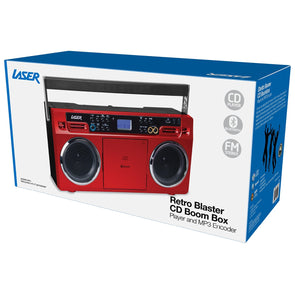 Laser Retro CD Boom Box Red - FM Radio/Auxin