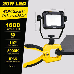 Arlec 20W 1600lm LED Worklight With Spring Clamp/Weatherproof