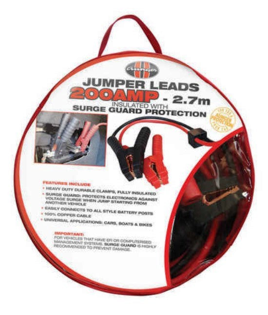 2.7m Universal Car Jumper Leads 200amp/Suitable For Car, Boats & Bikes