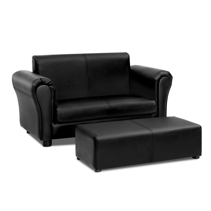 Keezi Kids Sofa Armchair Footstool Set Children Lounge Chair Couch Double Black