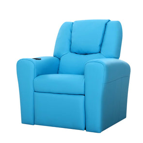 Keezi Luxury Kids Recliner Sofa Children Lounge Chair PU Couch Armchair Blue