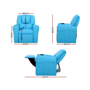 Keezi Luxury Kids Recliner Sofa Children Lounge Chair PU Couch Armchair Blue