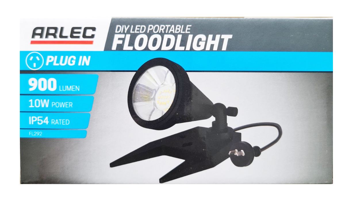 Arlec 10W 900 Lumen DIY Portable Floodlight Plug in Day Light