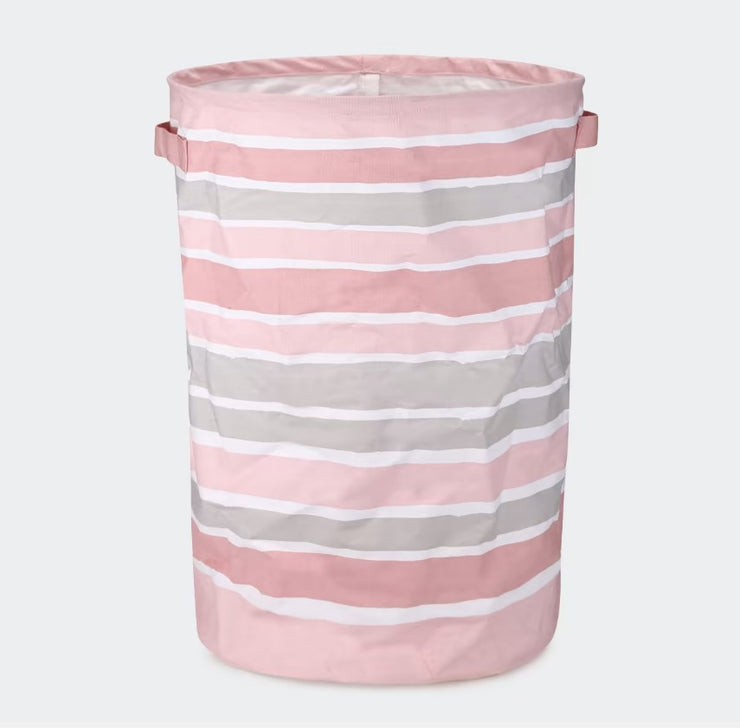 61cm Collapsible Hamper - Pink Stripe/Perfect Organizer for Laundry or Toys