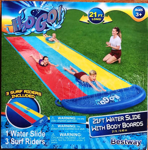 H2OGO Triple Water Slide With 3 Body Boards / Multi-Colour /Size 6.4m x 2.07m