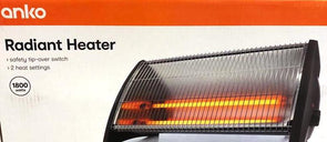 Anko 1800W Black Radiant Heater/ 2 Heat Settings/ Safety Tip-Over Switch