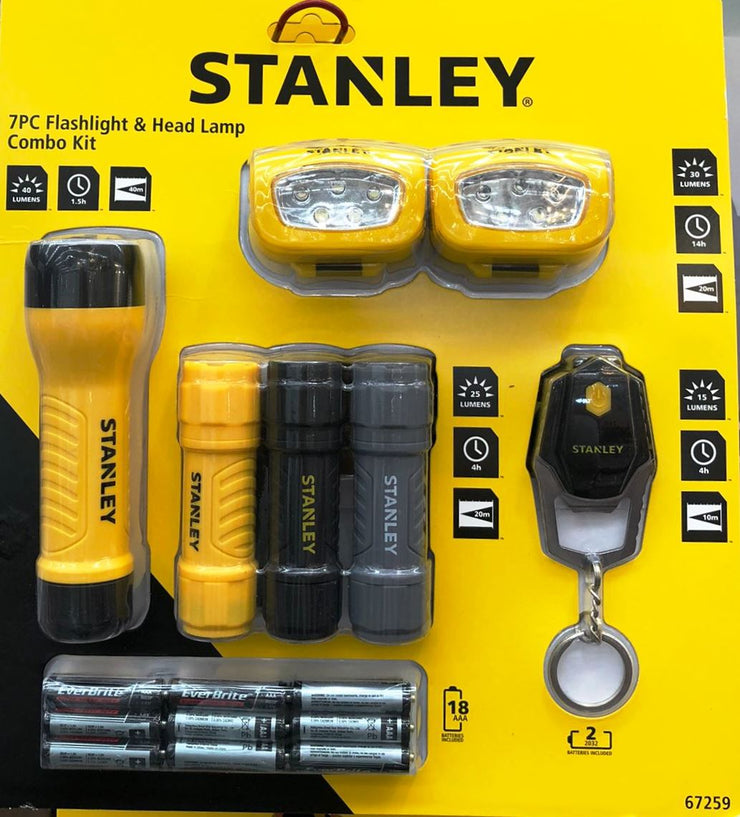 Stanley 7PC Flashlight & Head Lamp Combo Kit