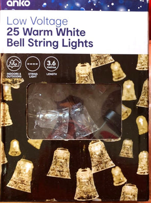 Anko 25 Bell String Lights 3.6m Length Assorted/ Indoor or Outdoor