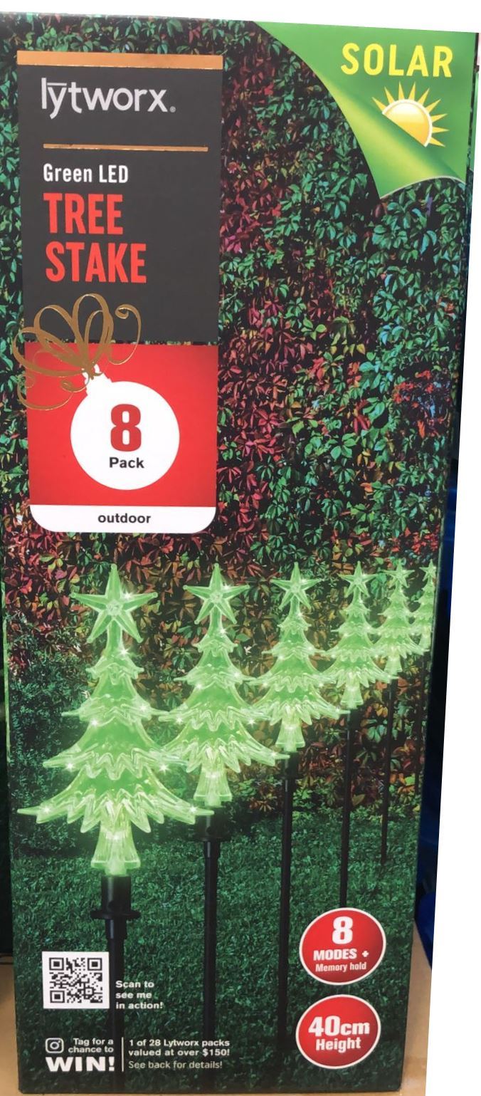 Lytworx Festive 40cm Green Tree Solar Stake Lights - 8 Pack