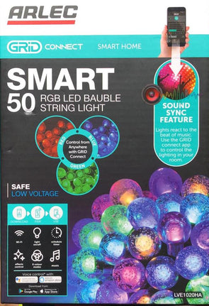 Arlec Grid Connect Low Voltage Smart 50 RGB LED Bauble String Lights/Sound Sync