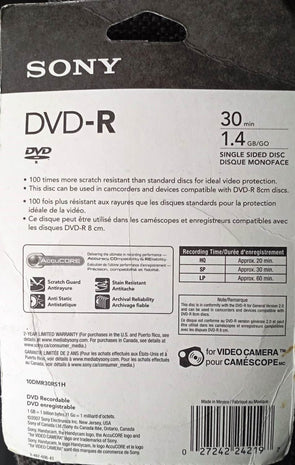 Sony Handycam Camcorder DVD-R 1.4GB 30min- 10 Pack/ Compatible with 8cm DVD-R