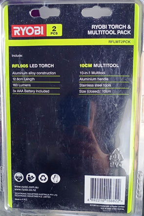 Ryobi RFLMT2PCK 10 Lumens LED Torch & 10 in 1 Multi-Tool Pack