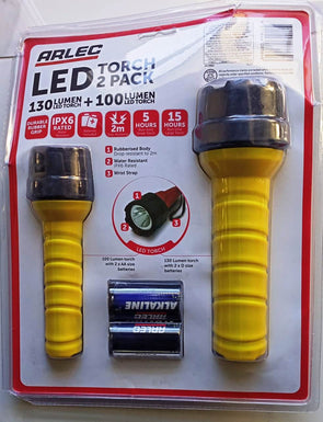 Arlec At0071 Waterproof Torch LED Rubber Combo with Batteries- 2 Pack