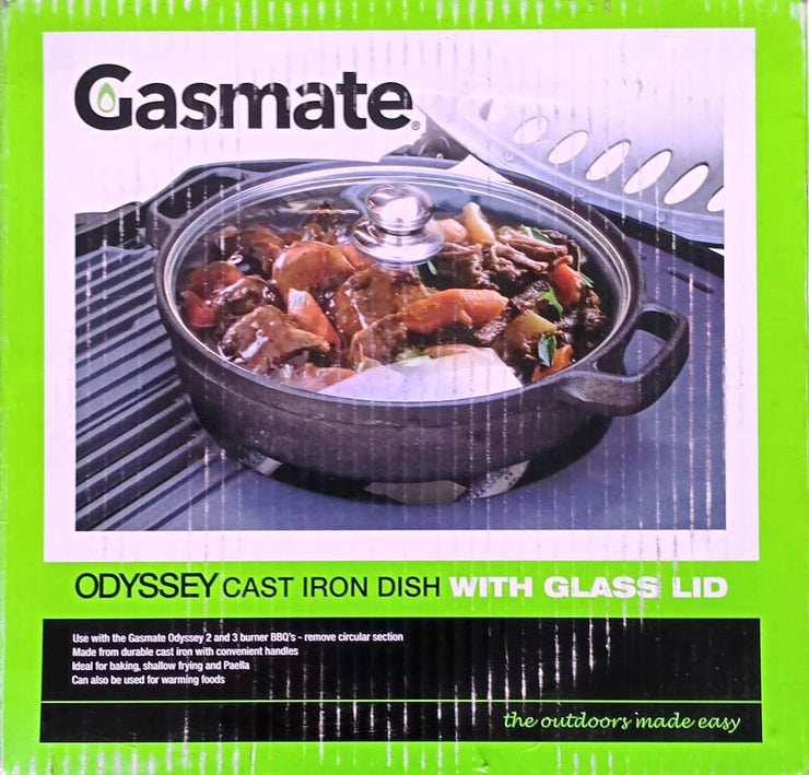 Gasmate Odyssey BA2014 Cast Iron Cooking Dish with Glass Lid