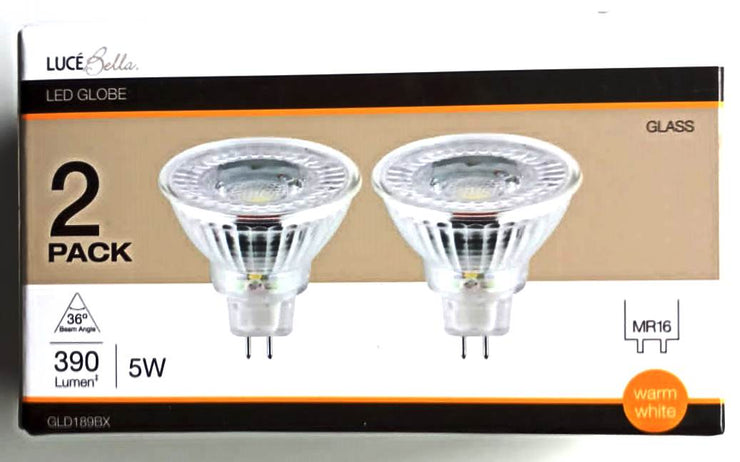 Luce Bella 5W 390Lumen 36° Warm White MR16 LED Globe- 2 Pack