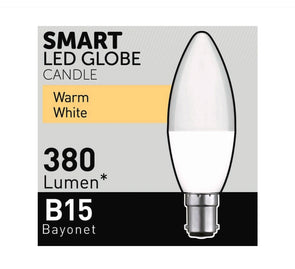 Arlec 4w 380lm Warm White Grid Connect Smart Candle LED B15 Globe 2 Pack