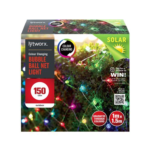 Lytworx 1m x 1.5m 150 LED Colour Change Solar Bubble Ball Net Light