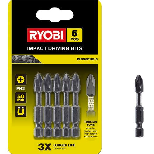 Ryobi 50mm PH2 Impact Driving Bits - 5 Pack